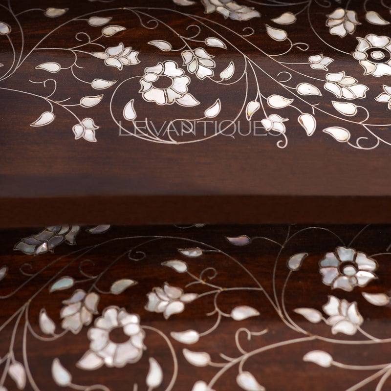 mother of pearl inlay Floral patterns on table by Levantiques