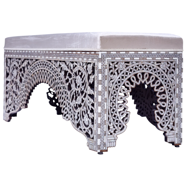 mother of pearl inlay ottoman bench seat by Levantiques