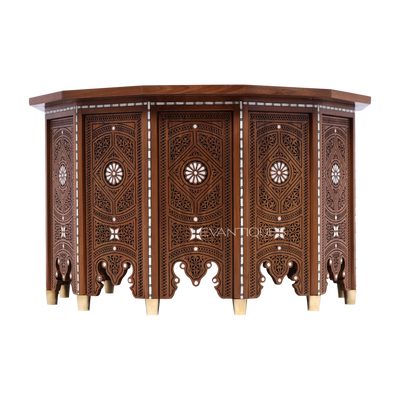 Moroccan coffee table in carved walnut wood by Levantiques