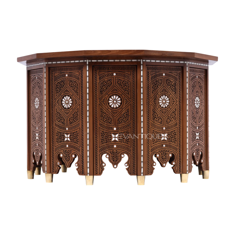 Moroccan coffee table in carved walnut wood by Levantiques