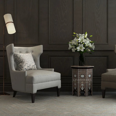 beautiful end table and accent chairs in classic interior by Levantiques