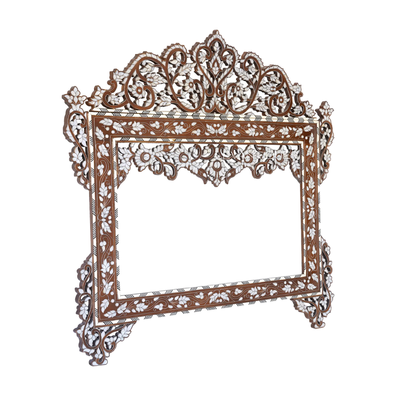 Antique wooden mirror inlaid with mother of pearl by Levantiques