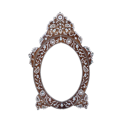 round mother of pearl inlay mirror by Levantiques