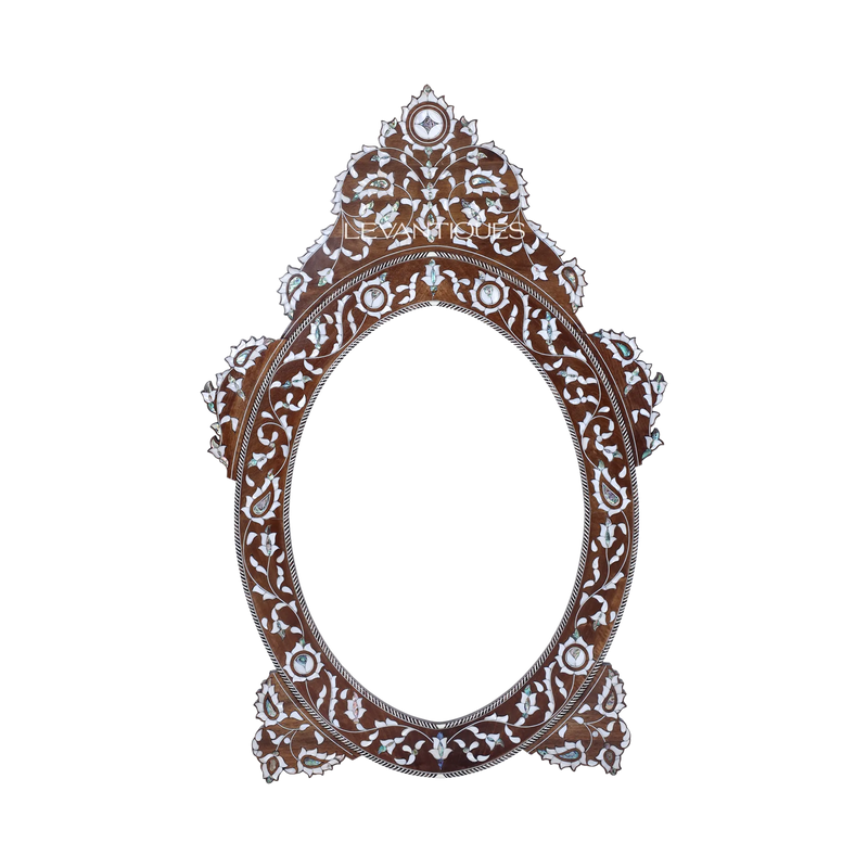 round mother of pearl inlay mirror by Levantiques