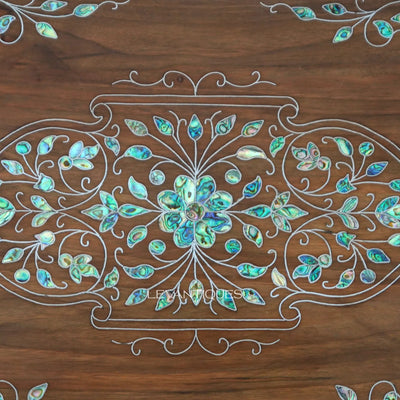 Abalone inlay on walnut wood in Islamic design by Levantiques