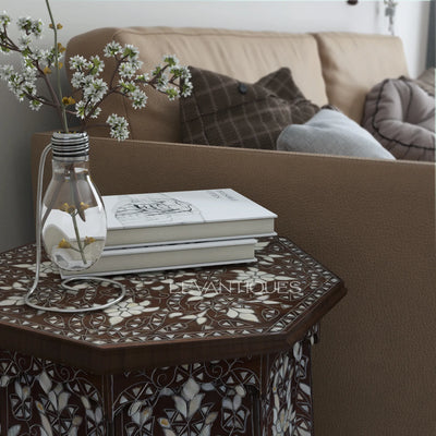 Antique mother of pearl side table in modern interior by Levantiques