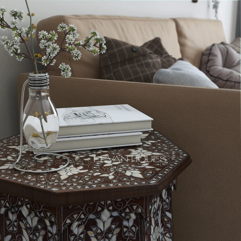 Antique mother of pearl side table in modern interior by Levantiques