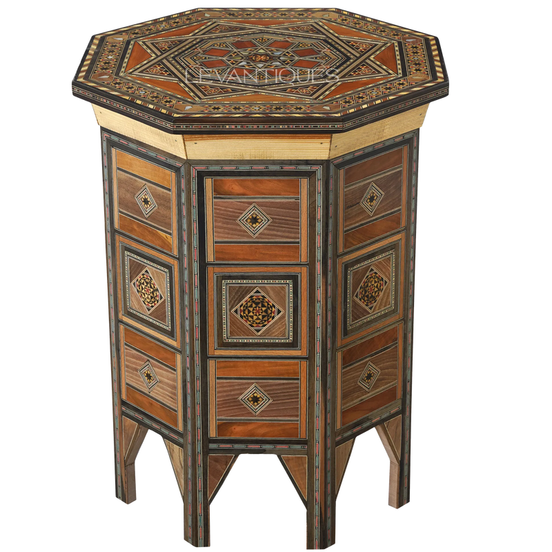 Arabic side table with Islamic wood art by Levantiques