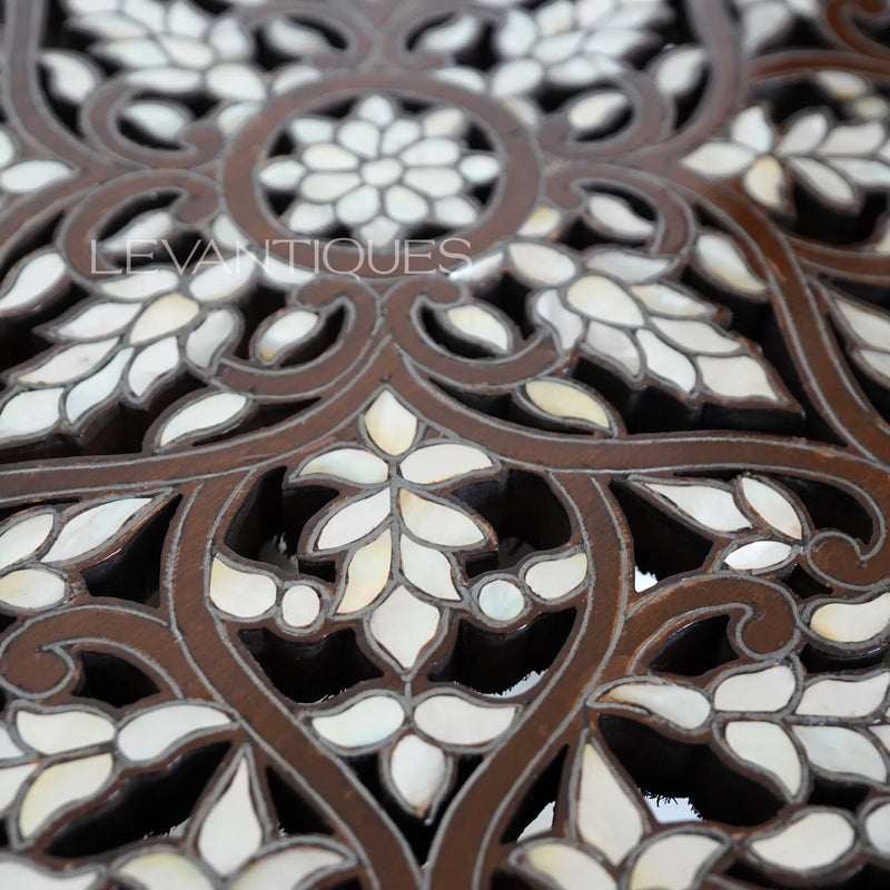 Islamic wood art on pearl side table by Levantiques