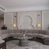 Modern Islamic interior design with curved sofa and Majlis coffee table by Levantiques