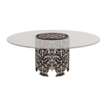 Moroccan Round coffee table with glass top by Levantiques