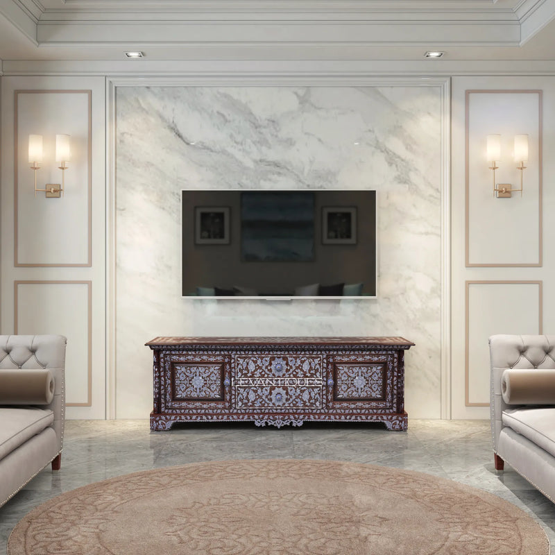 Moroccan Tv stand in a luxury majlis by levantiques