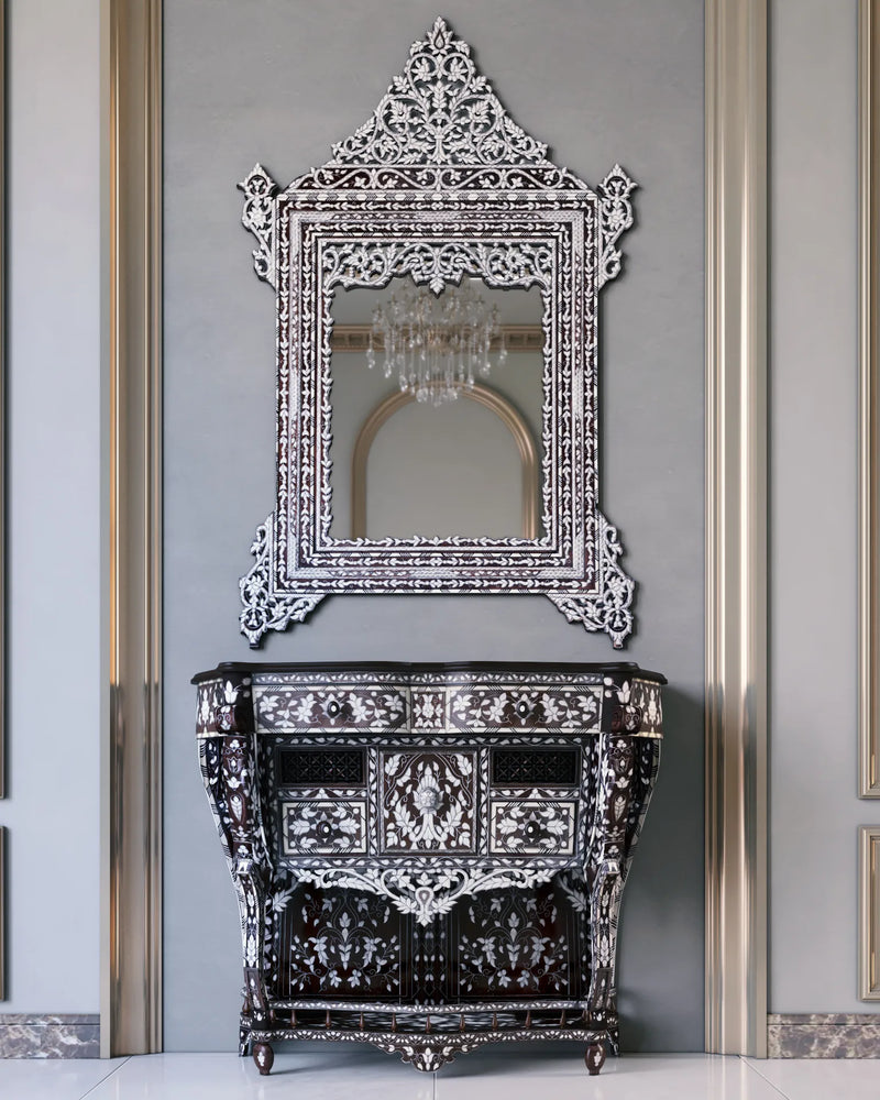 Moroccan console table  in luxury entryway interior design by Levantiques