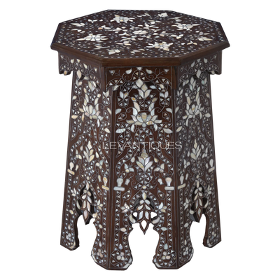 Mother of pearl inlay Moroccan side table for modern interior by Levantiques