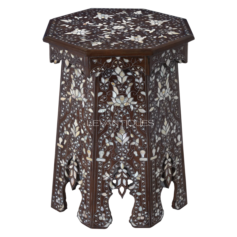 Mother of pearl inlay Moroccan side table for modern interior by Levantiques