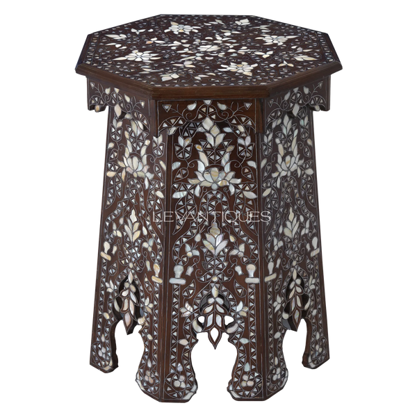 Mother of pearl inlay Moroccan side table for modern interior by Levantiques