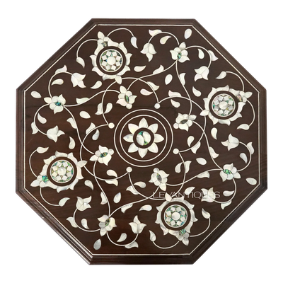 Mother of pearl inlay art on wooden side table by Levantiques