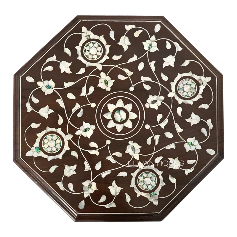 Mother of pearl inlay art on wooden side table by Levantiques