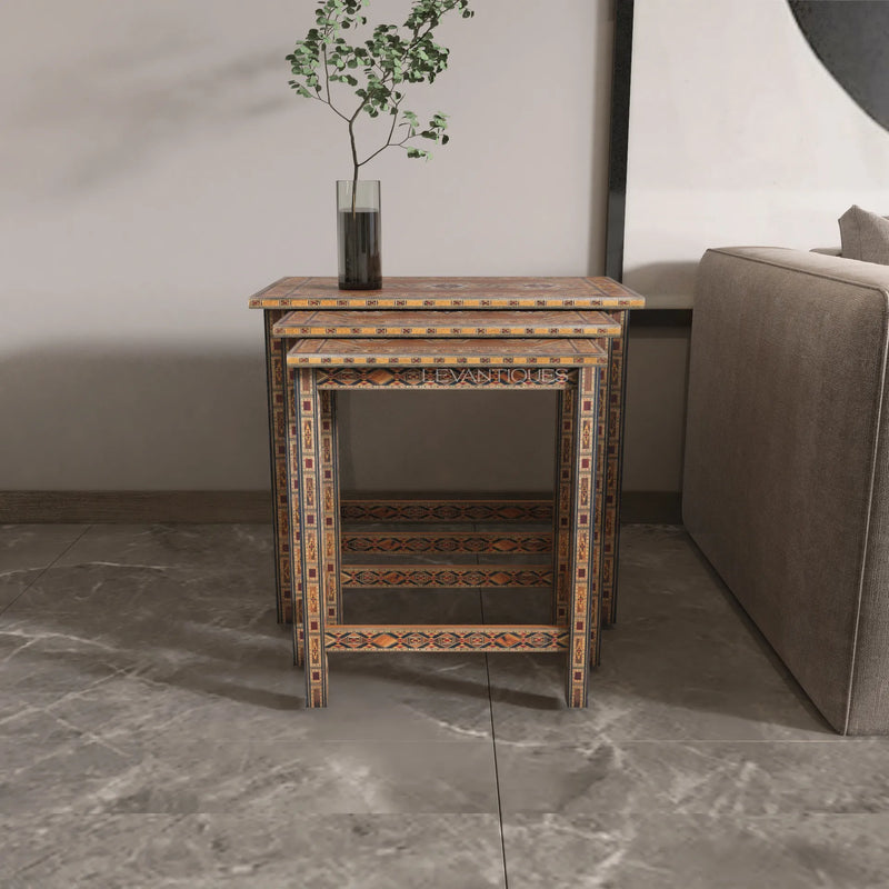 Nesting table in modern living room by Levantiques