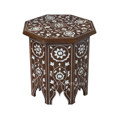 Octagonal mother of pearl inlay side table by Levantiques