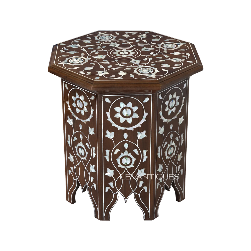 Octagonal mother of pearl inlay side table by Levantiques