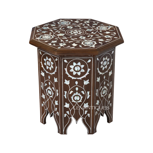 Octagonal mother of pearl inlay side table by Levantiques