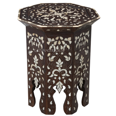Octagonal side table in walnut and mother of pearl by Levantiques