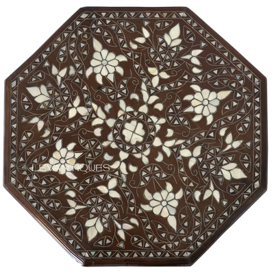 Octagonal wooden side table top pearl inlaid by Levantiques