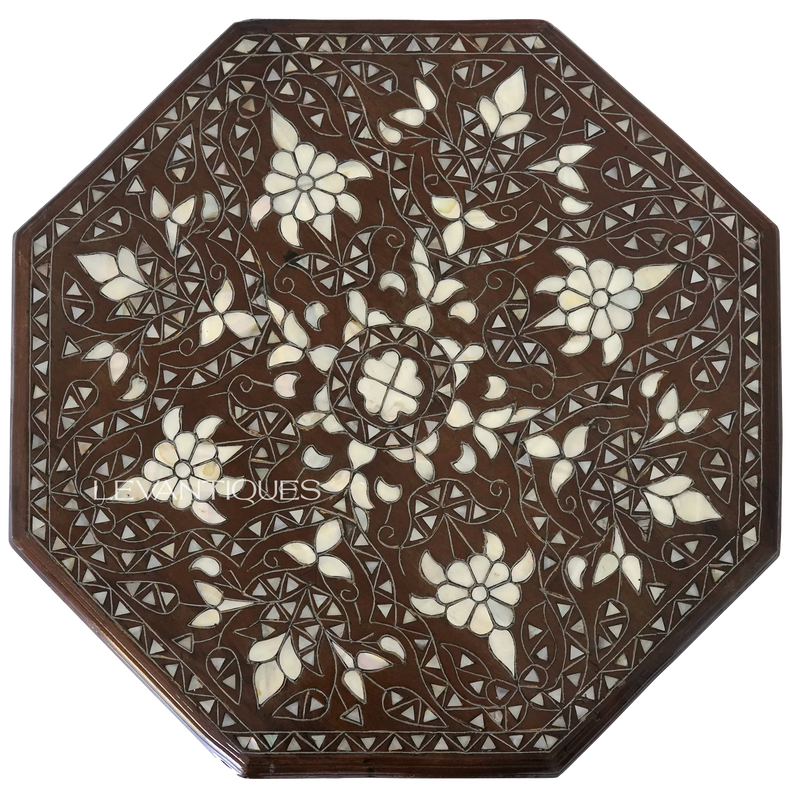 Octagonal wooden side table top pearl inlaid by Levantiques