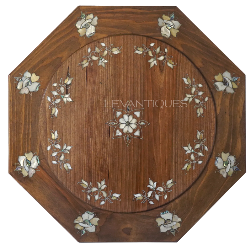 Octangle wooden coffee table pearl inlay by Levantiques