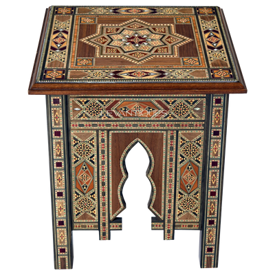 Square end table with wood marquetry by Levantiques