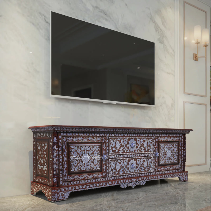 TV cabinets inlay with pearl inside a modern Livingroom by levantiques