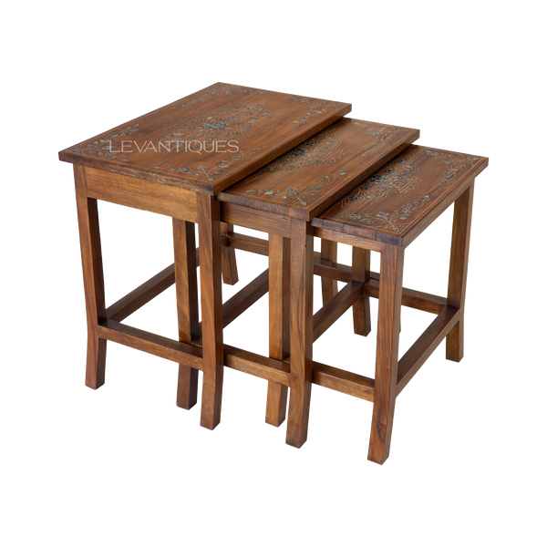 Wooden nesting table for Arabic interior design by Levantiques