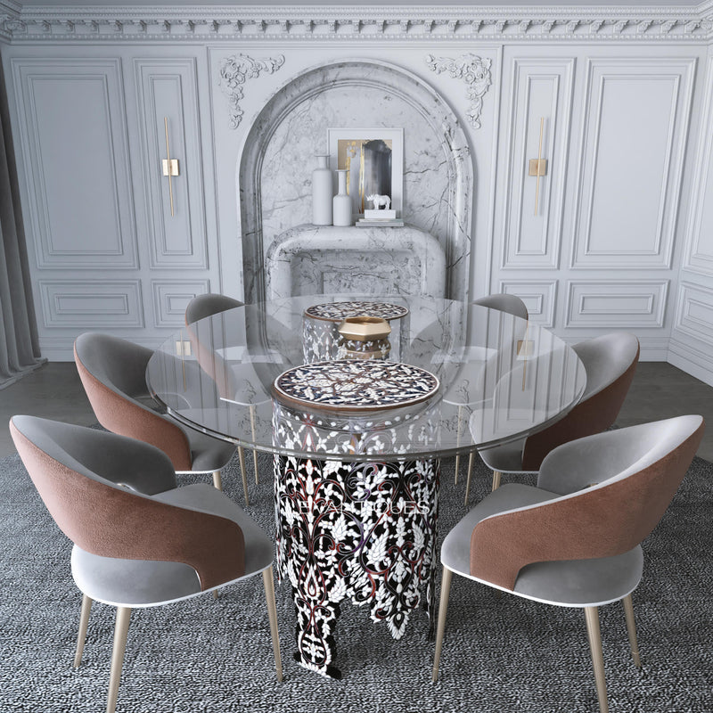 fancy dining table in modern classic interior design by Levantiques 