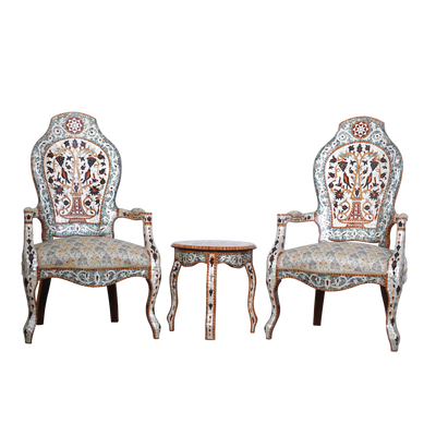 handcrafted mother of pearl inlay chair set by levantiques_