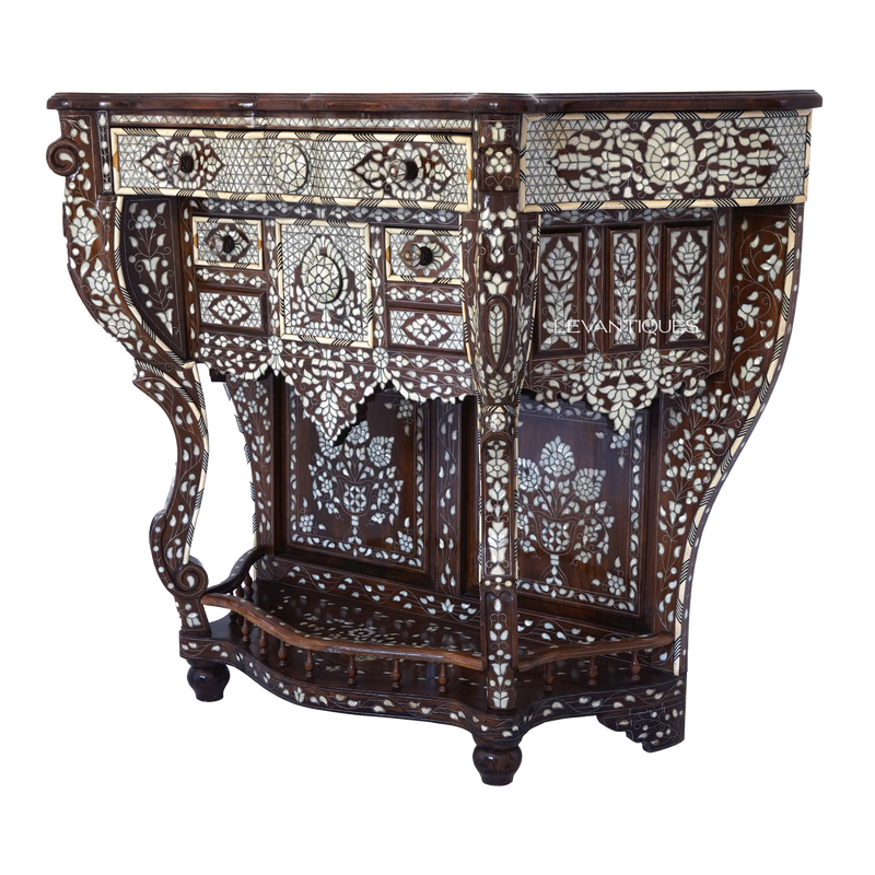 handcrafted mother of pearl inlay console table by levantiques