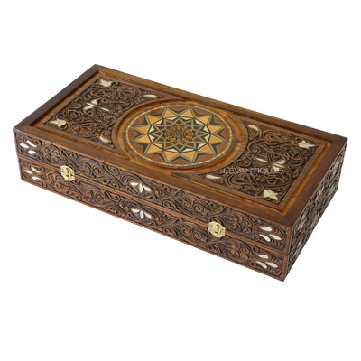 hand made and engraved wooden backgammon by levantiques
