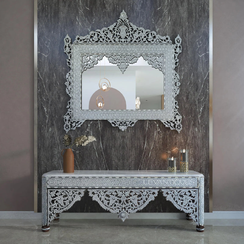 luxury console mirror set inlay with mother of pearl by levantiques 