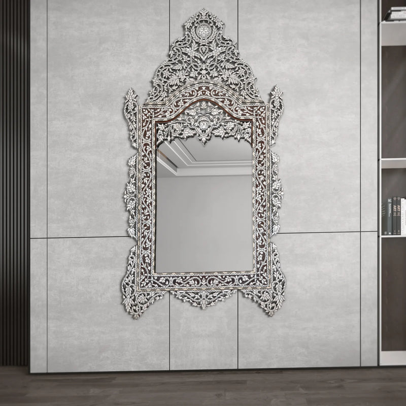 luxury mother of pearl mirror in modern Arabic living room by Levantiques 