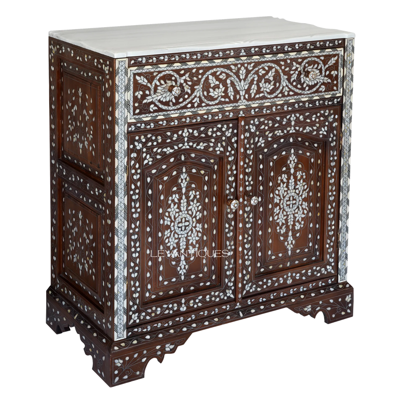 mother of pearl inlay bar cabinet by Levantiques