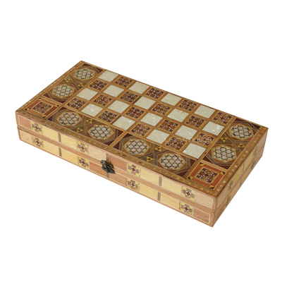 pearl inlay mosaic chess board and backgammon by levantiques