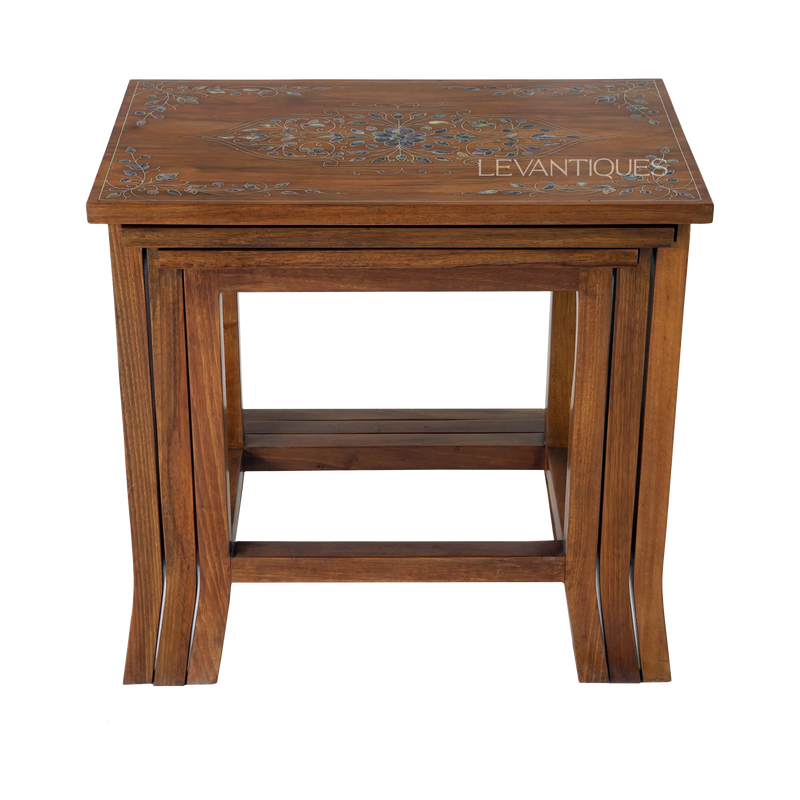 set of 3 nesting table inlaid with Abalone by Levantiques